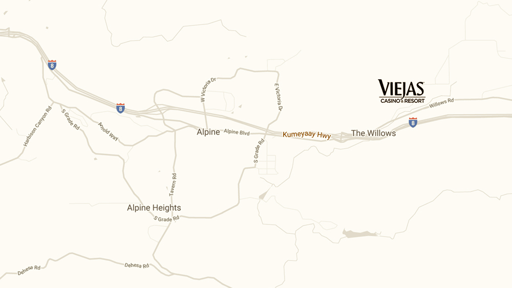 Illustration of Greater Alpine showing Alpine Heights, Willows, and Viejas Resort